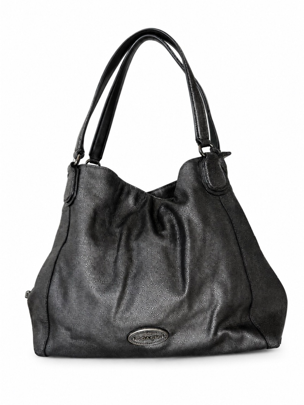 Coach Edie Black Leather Shoulder Tote